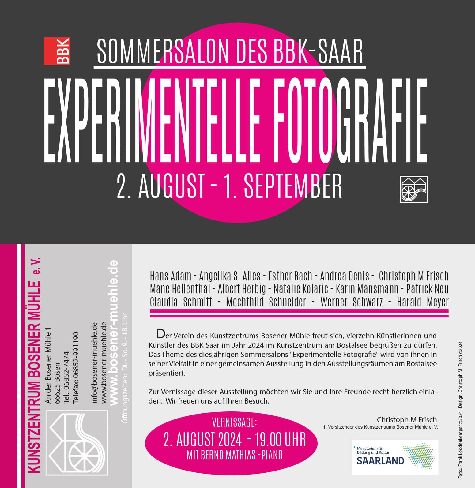 BBK Kunstausstellung Experimentelle Fotografie 02.08.2024 bis 01.09.2024 im Kunstzentrum Bosener Mühle vom 02.08.2024 bis 01.09.2024